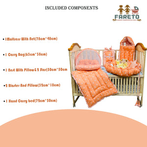 Fareto New Born Baby Full Bedding Set Combo (Crown Orange) (0-6 Months)