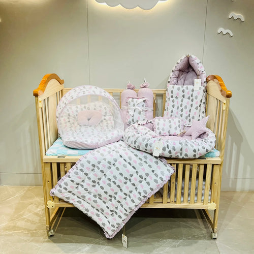 Fareto Complete Bedding Set essentials Combo For Baby (0-6 Months)(Cloud Line Lavender)