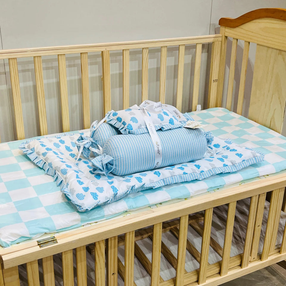 Fareto Complete Bedding Set essentials Combo For Baby (0-6 Months)(Cloud Line Blue)