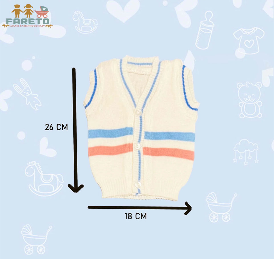 Fareto New Born Baby Sleeveless Sweater | Inner wear Sweater (0-2M)(Pack of 3)(Note: Colours & Designs May Vary)