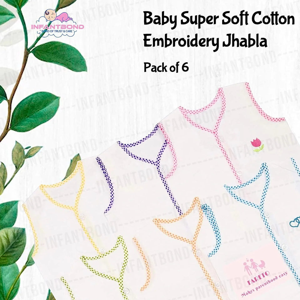 Fareto New Born Baby Super Soft Cotton Embroidery Jhabla | Vest (Pack of 6)(0-6 Months)