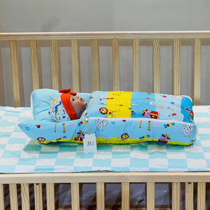 Fareto New Born Baby Premium Quality Mattress with Net | Sleeping Bag | Carry Bed (0-4 Months)(Blue Ziraf)