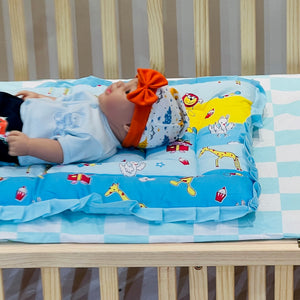 Fareto New Born Baby Premium Quality Mattress with Net | Sleeping Bag | Carry Bed (0-4 Months)(Blue Ziraf)