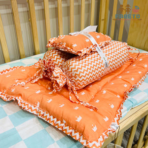 Fareto New Born Baby Full Bedding Set Combo (Crown Orange) (0-6 Months)