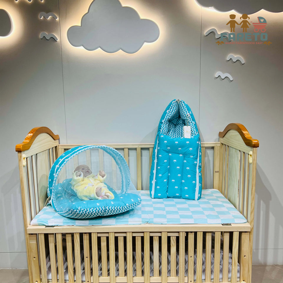 Fareto New Born Baby Full Bedding Set Combo (Crown Blue) (0-6 Months)