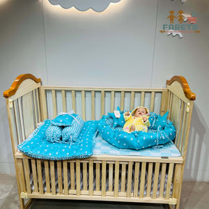 Fareto New Born Baby Full Bedding Set Combo (Crown Blue) (0-6 Months)