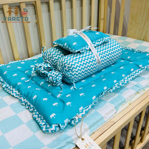 Fareto New Born Baby Full Bedding Set Combo (Crown Blue) (0-6 Months)