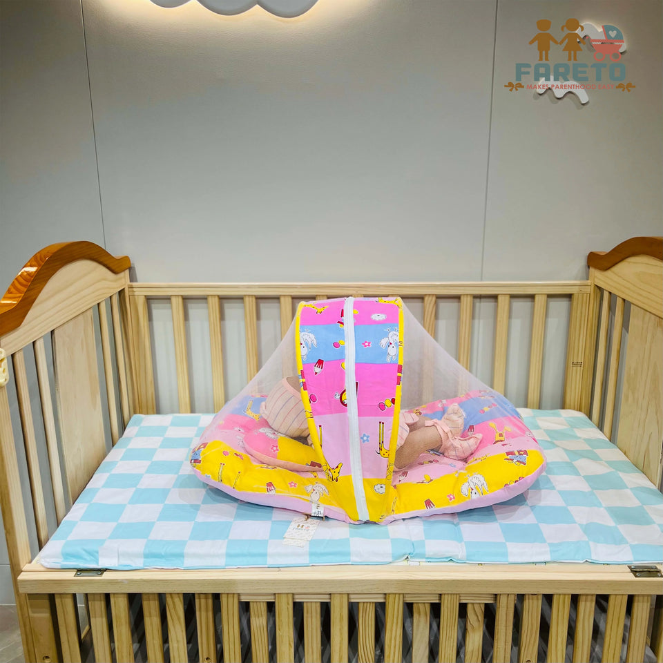 Fareto New Born Baby Premium Quality Mattress with Net & Sleeping Bag(0- 4Months)(Pink Ziraf)