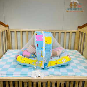 Fareto New Born Baby Premium Quality Mattress with Net & Sleeping Bag(0- 4Months)(Blue Ziraf)