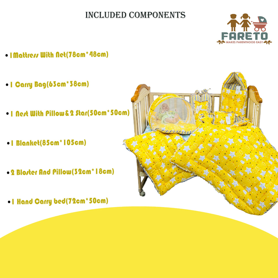 Fareto Complete Bedding Set essentials Combo For Baby (Cloud Yellow) (0-6 Months)