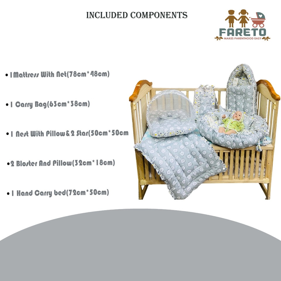 Fareto Complete Bedding Set essentials Combo For Baby (0-6 Months)(Grey ship)