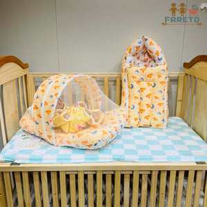 Fareto Premium Quality New Born Baby Full Bedding Set Combo (Cloud Moon Orange)  (0-6 Months)