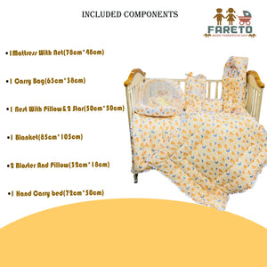 Fareto Premium Quality New Born Baby Full Bedding Set Combo (Cloud Moon Orange)  (0-6 Months)