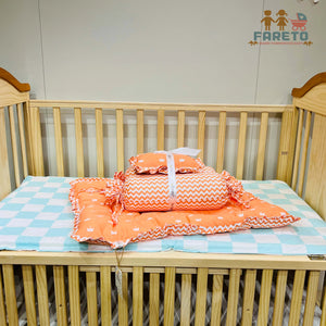 Fareto New Born Baby Full Bedding Set Combo (Crown Orange) (0-6 Months)