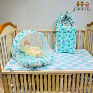 Fareto Premium Quality New Born Baby Full Bedding Set Combo (Pista Green Moon and Cloud) (0-6 Months)