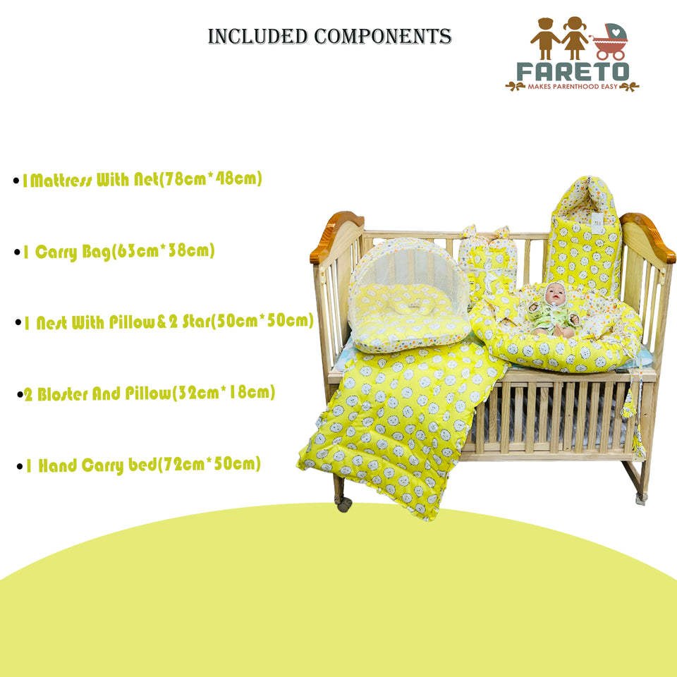 Fareto Complete Bedding Set essentials Combo For Baby (0-6 Months)(yellow ship)